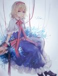  alice_margatroid blonde_hair blue_eyes bow capelet character_name dress hairband highres looking_at_viewer maccha_(mochancc) ribbon short_hair solo touhou wrist_cuffs 
