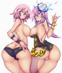  ass asymmetrical_docking bare_shoulders blade_&amp;_soul bottomless bracelet breast_press breasts butt_crack hata_no_kokoro highres jewelry large_breasts long_hair looking_at_viewer looking_back multiple_girls pink_eyes pink_hair pussy ring saigyouji_yuyuko short_hair smile topless touhou xiaoking 