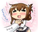  =_= admiral_(kantai_collection) blush brown_hair chin_tickle folded_ponytail hase_yu inazuma_(kantai_collection) kantai_collection long_hair nanodesu_(phrase) neckerchief open_mouth school_uniform serafuku smile translated 