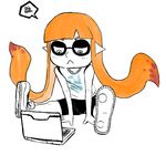  blush clothing computer female inkling laptop shorts sitting solo splatoon tentacles unknown_artist 