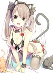  animal_ears black_bra black_eyes black_panties bow bow_bra bow_panties bra breasts cat cat_ears cat_tail cleavage fangs grey_hair large_breasts long_hair original panties peragura side-tie_panties solo tail thighhighs twintails underwear underwear_only 