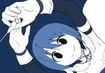  armband armpits baton_(instrument) blue_background blue_hair cape gloves magical_girl mahou_shoujo_madoka_magica miki_sayaka simple_background smile solo yukimura_kaname 