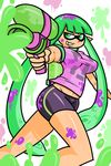  breasts clothing female green_eyes ink inkling looking_at_viewer shorts solo splatoon unknown_artist 