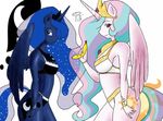  anthrofied banana blue_fur blue_hair breasts crown cutie_mark duo equine female friendship_is_magic fruit fur hair horn long_hair looking_at_viewer mammal multi-colored_hair my_little_pony panties princess_celestia_(mlp) princess_luna_(mlp) purple_eyes royalty sibling sisters small_breasts teal_eyes underwear white_fur winged_unicorn wings 