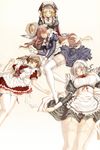  blonde_hair brown_hair highres lycoris_radiata maid maid_headdress multiple_girls pink_hair simple_background sleeping white_hair yokota_mamoru 