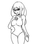  female inkling looking_at_viewer monochrome solo splatoon swimsuit tentacles 