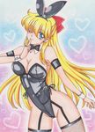  aino_minako animal_ears arm_band armband bishoujo_senshi_sailor_moon blonde_hair blue_eyes bunny_ears bunny_girl bunnysuit earrings fishnet_legwear fishnets garter_straps heart highres jewelry long_hair rascal_(n119) traditional_media very_long_hair wrist_cuffs 