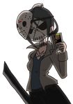  bun_cover cosplay friday_the_13th game_cartridge game_console hair_bun hockey_mask jason_voorhees jason_voorhees_(cosplay) machete nes nyoro_mutou painwheel_(skullgirls) skullgirls solo stitched_mouth stitches 