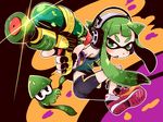  amagaeru_(hylathewet) domino_mask green_eyes green_hair gun headphones highres inkling long_hair mask midriff short_hair_with_long_locks sidelocks solo splatoon_(series) splatoon_1 splattershot_(splatoon) squid trigger_discipline weapon 