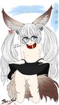  animal_ear_fluff animal_ears blade_&amp;_soul blue_eyes collar copyright_name flat_chest glasses highres korean long_hair looking_at_viewer lyn_(blade_&amp;_soul) nipples pussy rjehf solo tail translated twintails very_long_hair 