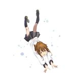  bad_id bad_pixiv_id blush brown_eyes brown_hair falling folded_ponytail hair_ornament hairclip inazuma_(kantai_collection) kantai_collection school_uniform serafuku short_hair simple_background skirt solo ume_(plumblossom) white_background 