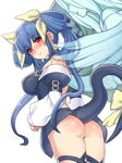 ass asymmetrical_wings bare_shoulders blonde_hair blush breasts dizzy flat_ass folks_(nabokof) guilty_gear hair_ribbon large_breasts long_hair necro_(guilty_gear) red_eyes ribbon smile tail tail_ribbon twintails undine_(guilty_gear) very_long_hair wings 