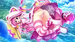  ass benifuji_yuria clochette dress game_cg long_hair oshiki_hitoshi panties pink_hair sakigake_generation striped_panties thighhighs underwear 