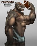 anthro biceps big_muscles brown_scales brown_skin bulge comic dragon english_text fangs football gay gradient_background grey_background grin hairless holding jockstrap k0suna looking_at_viewer male muscles naughty_face navel nipples open_mouth panties pecs penis pinup plain_background pose red_eyes scales scalie seductive sharp_teeth smile solo spikes standing teeth text toned topless underwear 