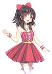  absurdres alternate_costume bare_shoulders black_hair blush bow commentary_request hair_bow hair_tubes hakurei_reimu highres jewelry looking_at_viewer necklace north_abyssor open_mouth red_eyes simple_background solo thighhighs touhou white_background white_legwear wrist_cuffs 