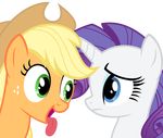  absurd_res alpha_channel applejack_(mlp) blonde_hair blue_eyes duo equine eye_contact female feral freckles friendship_is_magic fur green_eyes hair hi_res horn horse magister39 mammal my_little_pony orange_fur plain_background pony purple_hair rarity_(mlp) tongue tongue_out transparent_background unicorn white_fur 