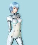  3d ayanami_rei blue_hair bodysuit bra highres ikedan lips looking_at_viewer navel neon_genesis_evangelion plugsuit realistic rebuild_of_evangelion red_eyes revision science_fiction see-through skin_tight solo test_plugsuit underwear white_bodysuit white_bra 