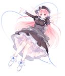  bad_id bad_twitter_id black_dress blush bow bunny_hair_ornament dress frilled_dress frills grey_bow hair_ornament long_hair long_sleeves mery_(apfl0515) misha_(pita_ten) pink_eyes pink_hair pita_ten smile solo very_long_hair 