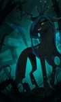 changeling famosity fangs female friendship_is_magic green_eyes green_hair green_theme hair holes long_hair looking_at_viewer my_little_pony queen_chrysalis_(mlp) slit_pupils solo standing thorns 