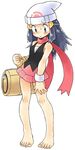  barefoot blush colorized feet full_body highres hikari_(pokemon) long_hair official_style oyatsu_(mk2) pokemon red_scarf scarf simple_background solo toenails toes white_background 