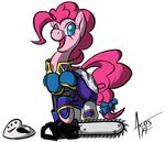  alpha_channel blue_eyes chainsaw clothing crossover cynos-zilla earth_pony equine female final_fantasy friendship_is_magic fur hair horse mammal mask my_little_pony open_mouth pink_fur pink_hair pinkie_pie_(mlp) plain_background pony smile solo transparent_background video_games weapon 