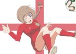  2014_fifa_world_cup alternate_costume ball blue_eyes brazuca brown_hair england english_flag lynette_bishop nike panties soccer soccer_uniform solo sportswear strike_witches striped striped_legwear underwear white_panties world_cup world_witches_series 