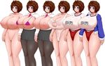  6+girls 6girls areolae blue_eyes breasts brown_hair cleavage collarbone erect_nipples female gigantic_breasts hatomame highres large_areolae large_nipples multiple_girls necktie nipples nude plump pussy shiny shiny_skin short_hair standing thick_thighs thighs tie uncensored wide_hips 