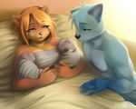  ada&#039;hy ada'hy aleshanee blue_eyes blue_fur breasts clothed clothing cub cushion father female fur group lying male mother open_mouth orange_eyes orange_fur parent sibling skinny straight twins young 