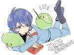  1boy ebira food gundam haro kamille_bidan lying male_focus on_stomach pocky short_hair uniform zeta_gundam 