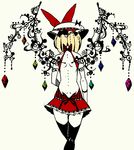  back backless_outfit ballpoint_pen_(medium) black_legwear blonde_hair boku_(isizakitakasi) bow dress flandre_scarlet hat hat_bow mob_cap red_dress simple_background solo thighhighs touhou traditional_media walking white_background wings zettai_ryouiki 