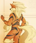  anthro anthrofied arcanine beckoning butt canine claws fur hair half-closed_eyes hand_on_butt happy long_ears long_hair looking_at_viewer looking_back male mammal nintendo nude original_character pawpads paws pinup pok&#233;mon pok&eacute;mon pose raised_arm sam sharp_claws sharp_teeth smile solo standing teeth video_games wing-of-chaos 