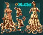  anthro big_butt breasts brown_nipples butt cephalopod female lycansar model_sheet nipples octopus solo suction_cup teeth tentacles webbed_hands xudia yellow_eyes 