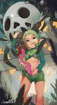  1girl blue_eyes green_hair kokiri monster norasuko ocarina_of_time pointy_ears saria size_difference skulltula small_breasts spider the_legend_of_zelda the_legend_of_zelda:_ocarina_of_time 