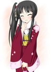  akiyama_mio alternate_hairstyle bag black_hair closed_eyes japanese_clothes k-on! kimono long_hair minamori_noeru side_ponytail smile solo 