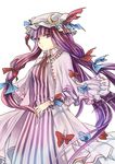  bad_id bad_pixiv_id bangs blunt_bangs bow crescent hair_bow hair_ribbon hat long_hair patchouli_knowledge purple_eyes purple_hair ribbon robe solo striped szuinyo touhou 