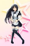  akiyama_mio alternate_costume black_hair blush enmaided garters heart heart_hands k-on! legs long_hair maid maid_headdress moe_moe_kyun! shouhei solo star thighhighs zettai_ryouiki 