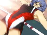  armpit_crease armpits artist_request ayanami_raising_project ayanami_rei bangs bare_arms bare_legs bare_shoulders from_below hidden_mouth high-waist_shorts high_jump hips light_blue_hair motion_blur neon_genesis_evangelion red_eyes short_hair short_shorts shorts side_slit side_slit_shorts sleeveless solo source_request sparkle sport sportswear track_and_field upshorts 