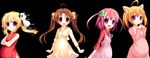  ahoge blonde_hair brown_hair child china_dress chinese_clothes dress error hair_ornament hairclip lineup multiple_girls open_mouth pink_hair pregnant purple_eyes smile stitched third-party_edit twintails 