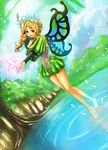  blonde_hair braid bug butterfly dutch_angle fairy flower happy headdress insect long_hair mercedes nadir odin_sphere puff_and_slash_sleeves puffy_sleeves red_eyes smile solo twintails water wings 