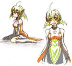  ahoge amenon bare_shoulders detached_sleeves fl-chan fl_studio green_hair lowres open_mouth orange_eyes piano_print sketch smile 