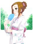  bad_id bad_pixiv_id brown_eyes brown_hair fan hairband japanese_clothes k-on! kimono nagian paper_fan ponytail short_hair short_ponytail solo tainaka_ritsu tomboy uchiwa yukata 