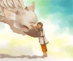  bad_id bad_pixiv_id child closed_eyes creature feathers griffin horns hug male_focus nobicco shoes solo tattoo the_boy_(the_last_guardian) the_last_guardian trico_(character) 