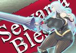  bare_shoulders blue_hair breasts curvy detached_sleeves huge_breasts long_hair military military_uniform pantyhose plump polearm red_eyes selvaria_bles senjou_no_valkyria senjou_no_valkyria_1 silver_hair solo tetrodotoxin thick_thighs thighs uniform weapon 