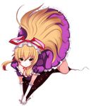  blonde_hair breasts brown_eyes cleavage elbow_gloves eyes female gap gloves hat long_hair lowres render tetsubuta touhou transparent transparent_background transparent_png yakumo_yukari 