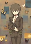  androgynous bad_id bad_pixiv_id brown_eyes brown_hair bug butterfly gun handgun insect kino kino_no_tabi moai_(aoh) reverse_trap revolver short_hair solo weapon 