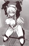  adapted_uniform arms_up bdsm blush bondage bound breasts cleavage clenched_teeth covered_nipples framed_breasts gloves greyscale hanna-justina_marseille head_wings headband large_breasts long_hair looking_at_viewer monochrome null_(nyanpyoun) restrained revealing_clothes solo spread_legs spreader_bar stocks strike_witches sweatdrop teeth toilet underboob world_witches_series 