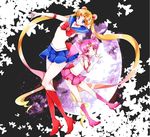  \m/ back_bow bishoujo_senshi_sailor_moon blonde_hair blue_eyes blue_sailor_collar blue_skirt boots bow brooch bug butterfly chibi_usa choker circlet elbow_gloves full_body full_moon gloves hair_ornament highres insect jewelry knee_boots long_hair mayuma_(mrtyuj) moon multiple_girls pink_choker pink_eyes pink_footwear pink_hair pink_sailor_collar pink_skirt red_bow red_choker red_footwear sailor_chibi_moon sailor_collar sailor_moon sailor_senshi sailor_senshi_uniform skirt tsukino_usagi twintails very_long_hair white_gloves 