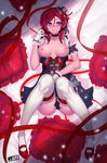  absurdres arm_garter bad_id bad_pixiv_id belt blush breasts breasts_outside collar collarbone corset gloves hat highres jjune knees_together_feet_apart large_breasts looking_at_viewer love_live! love_live!_school_idol_project mini_hat mini_top_hat nipples nishikino_maki pillow purple_eyes red_footwear red_hair ribbon shoes skirt thighhighs top_hat white_gloves white_legwear 