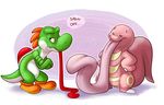  2014 anthro comparing crossed_arms dinosaur duo eyes_closed green_scales hands humor invalid_tag lickitung long_tongue mario_bros nintendo orcando_fox pink_skin pok&#233;mon pok&eacute;mon scalie shoes tongue tongue_out video_games yoshi 