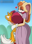  &lt;3 2_tails big_breasts blush breast_smother breasts canine clothed clothing conditional_dnp digitaldomain123 duo female fox fully_clothed lagomorph lipstick makeup male male/female mammal miles_prower multi_tail rabbit smothering sonic_(series) vanilla_the_rabbit 